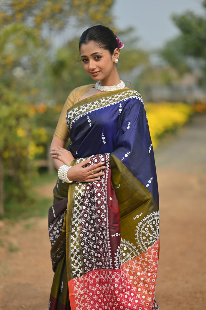 Tussar Hand Print Saree
