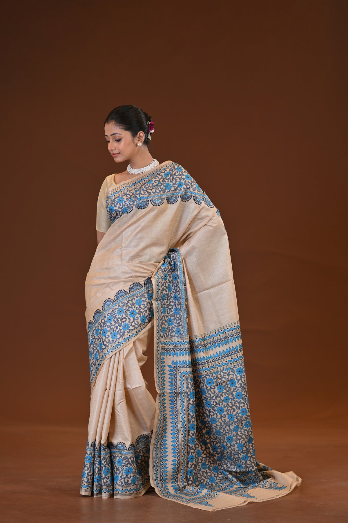Pure Silk Kantha Stitch Saree