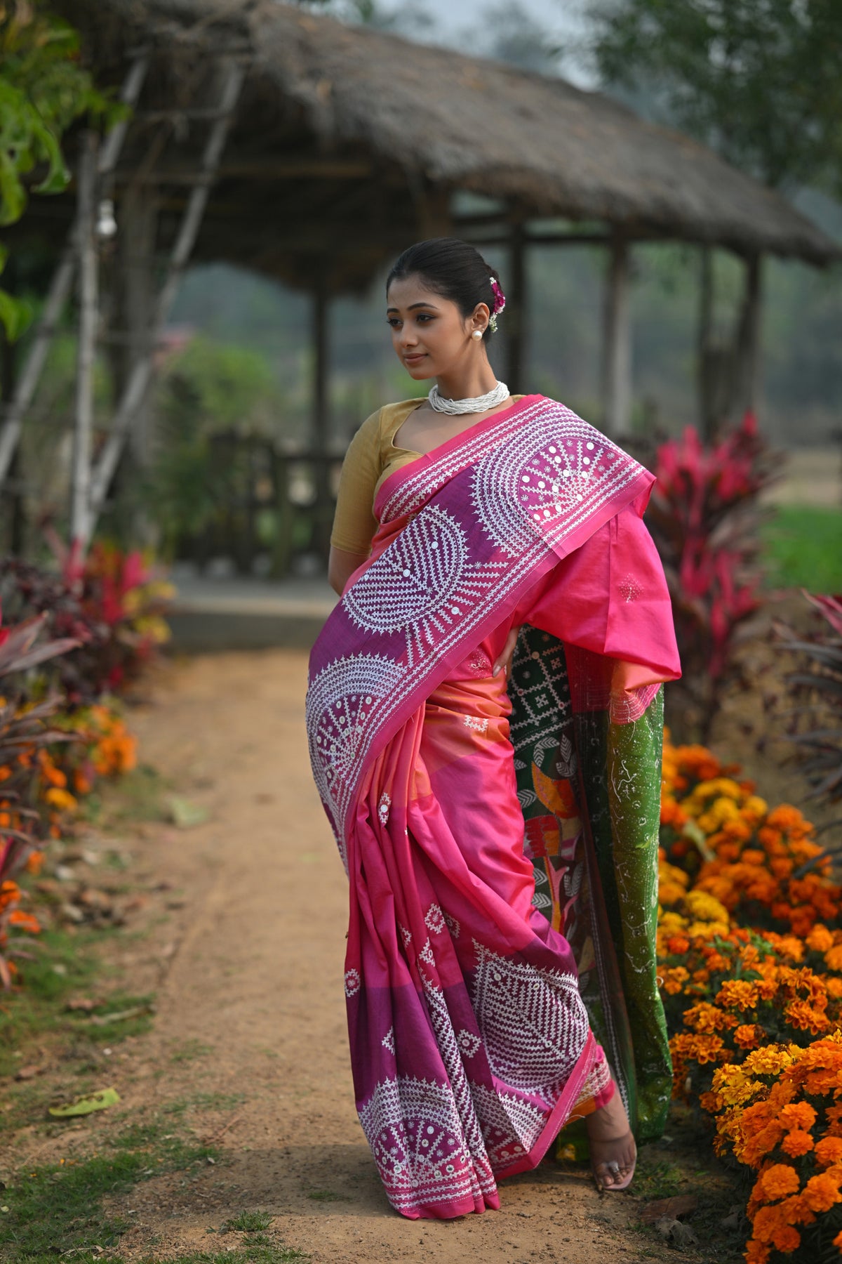Pure Silk Kantha Stitch Saree
