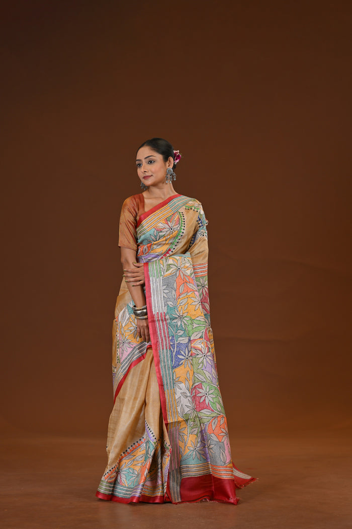 Tussar Diy Collage Saree