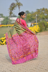 Tussar Silk Kantha Stitch Saree