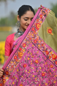 Tussar Silk Kantha Stitch Saree