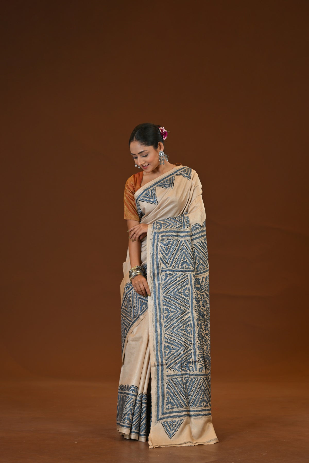 Pure Silk Kantha Stitch Saree
