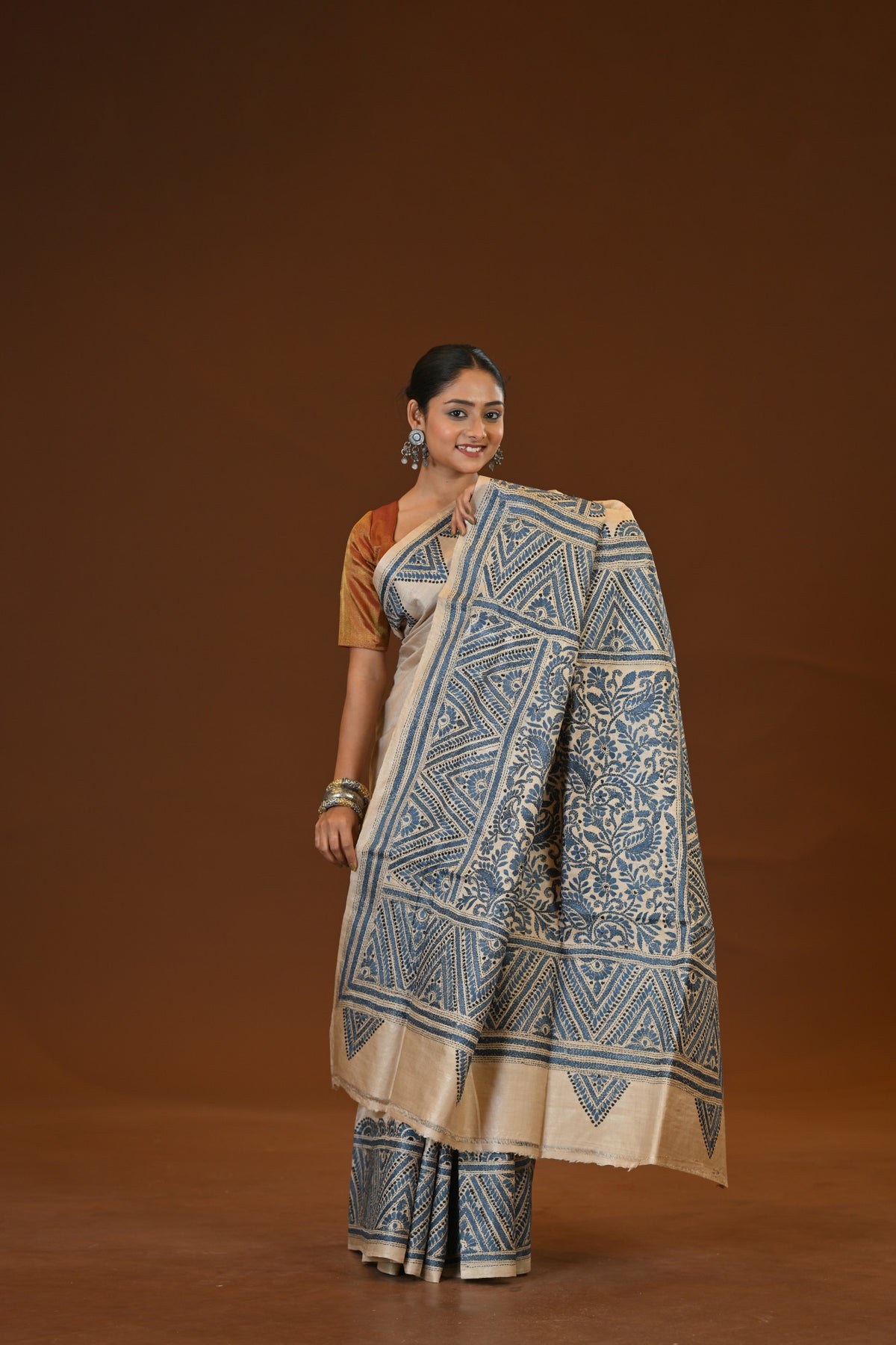 Pure Silk Kantha Stitch Saree