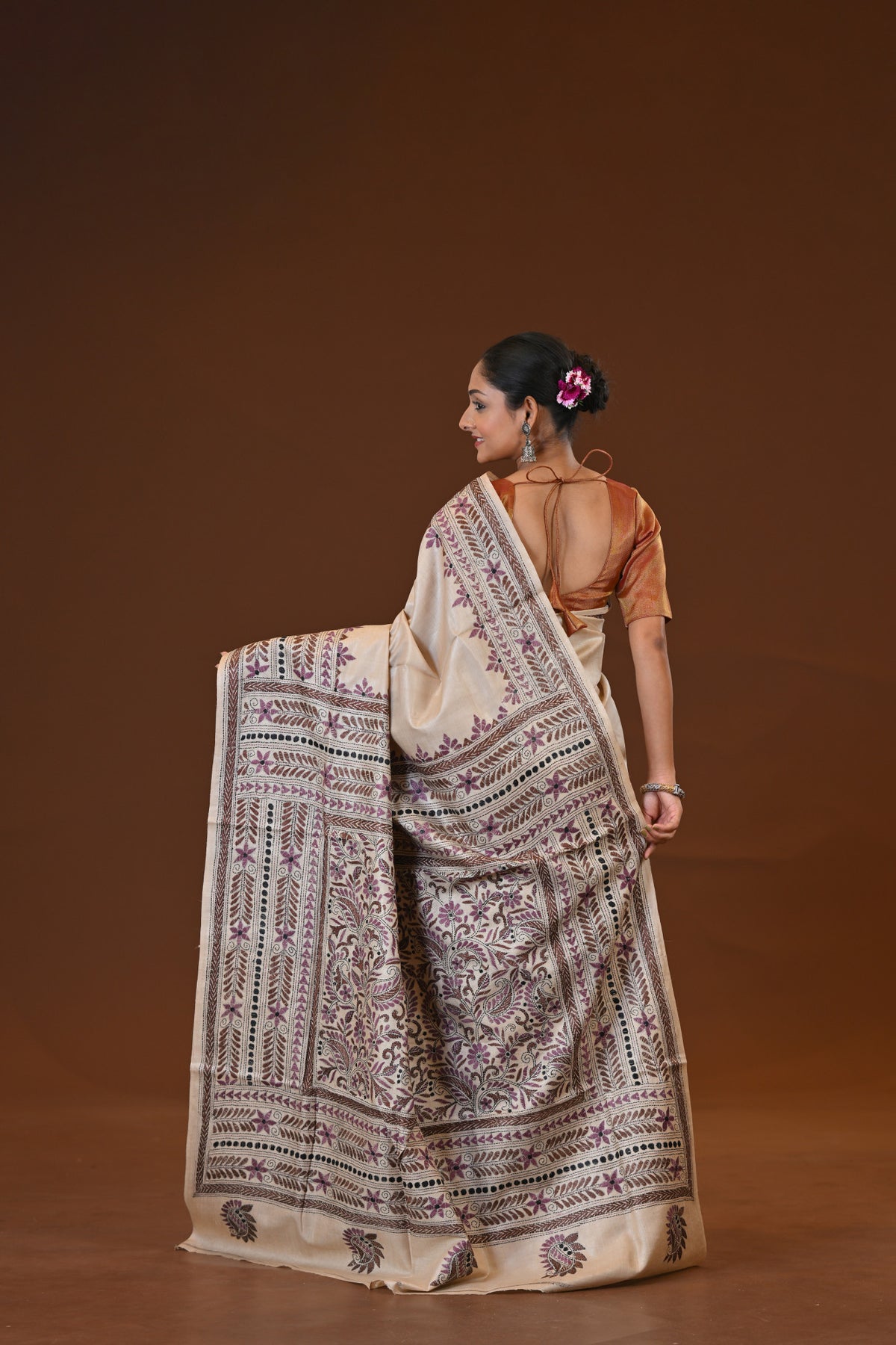 Pure Silk Kantha Stitch Saree