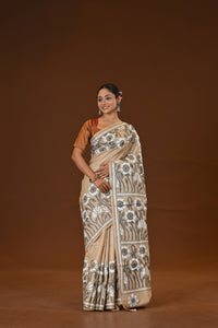 Pure Silk Kantha Stitch Saree