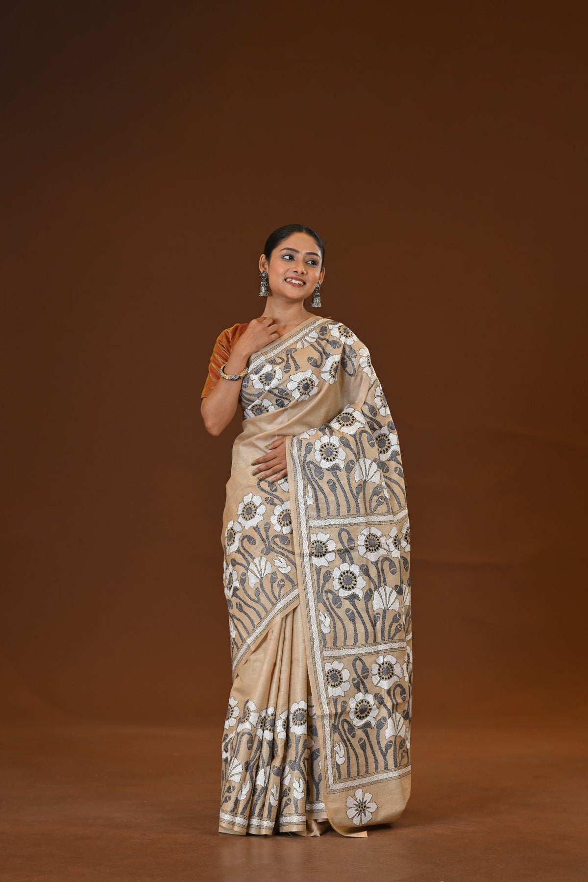 Pure Silk Kantha Stitch Saree