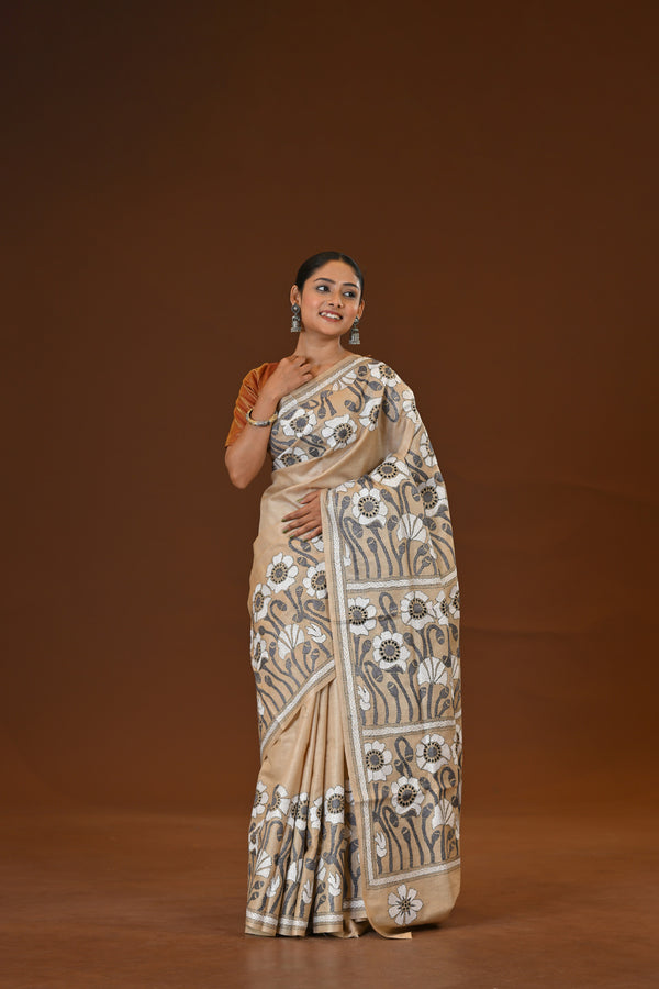 Pure Silk Kantha Stitch Saree