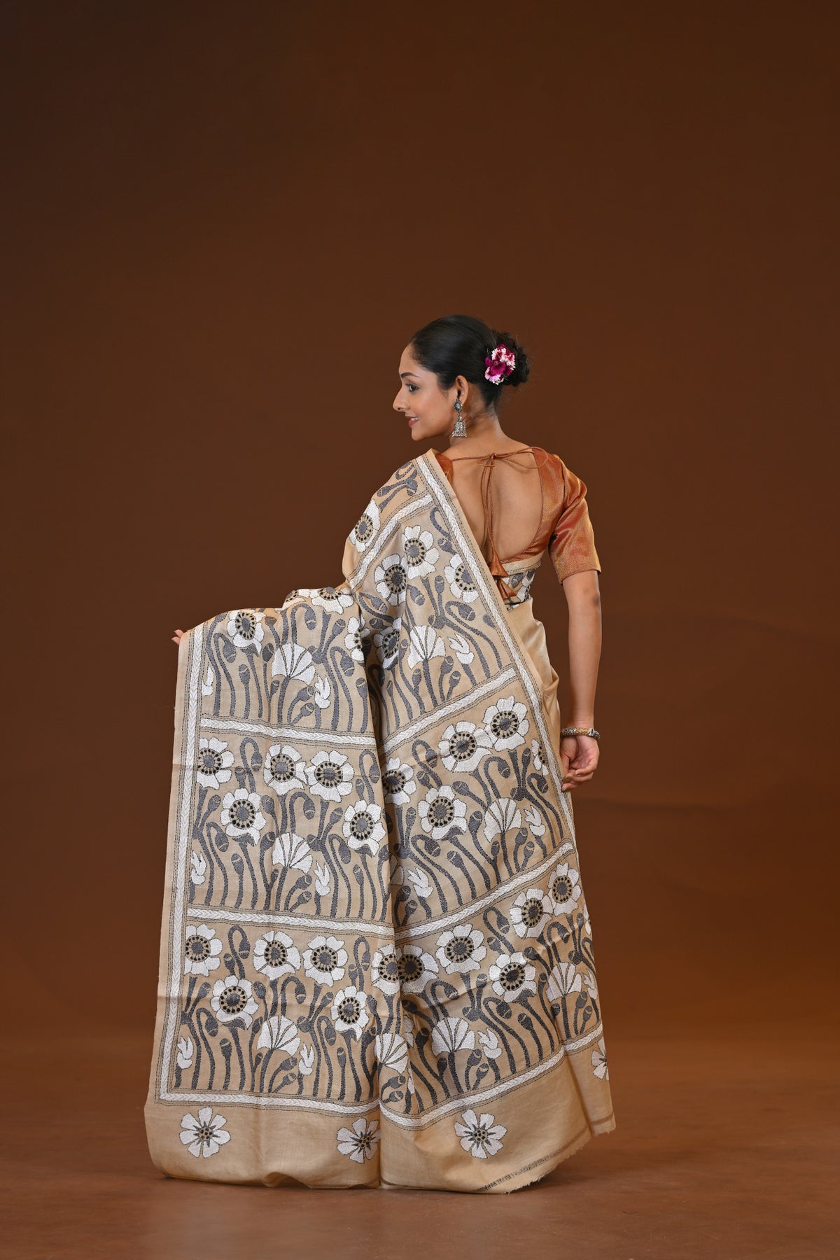 Pure Silk Kantha Stitch Saree