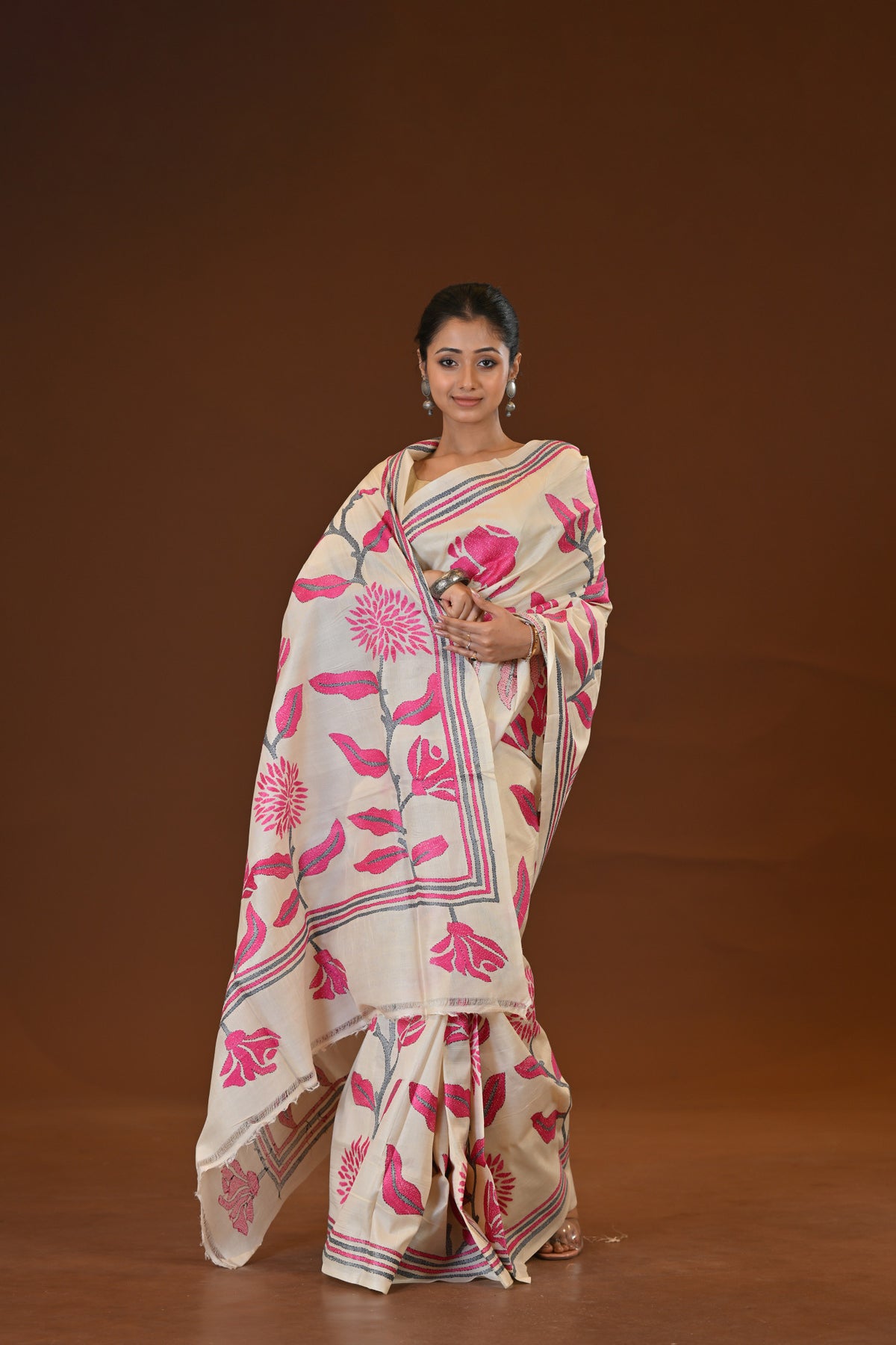 Pure Silk Kantha Stitch Saree
