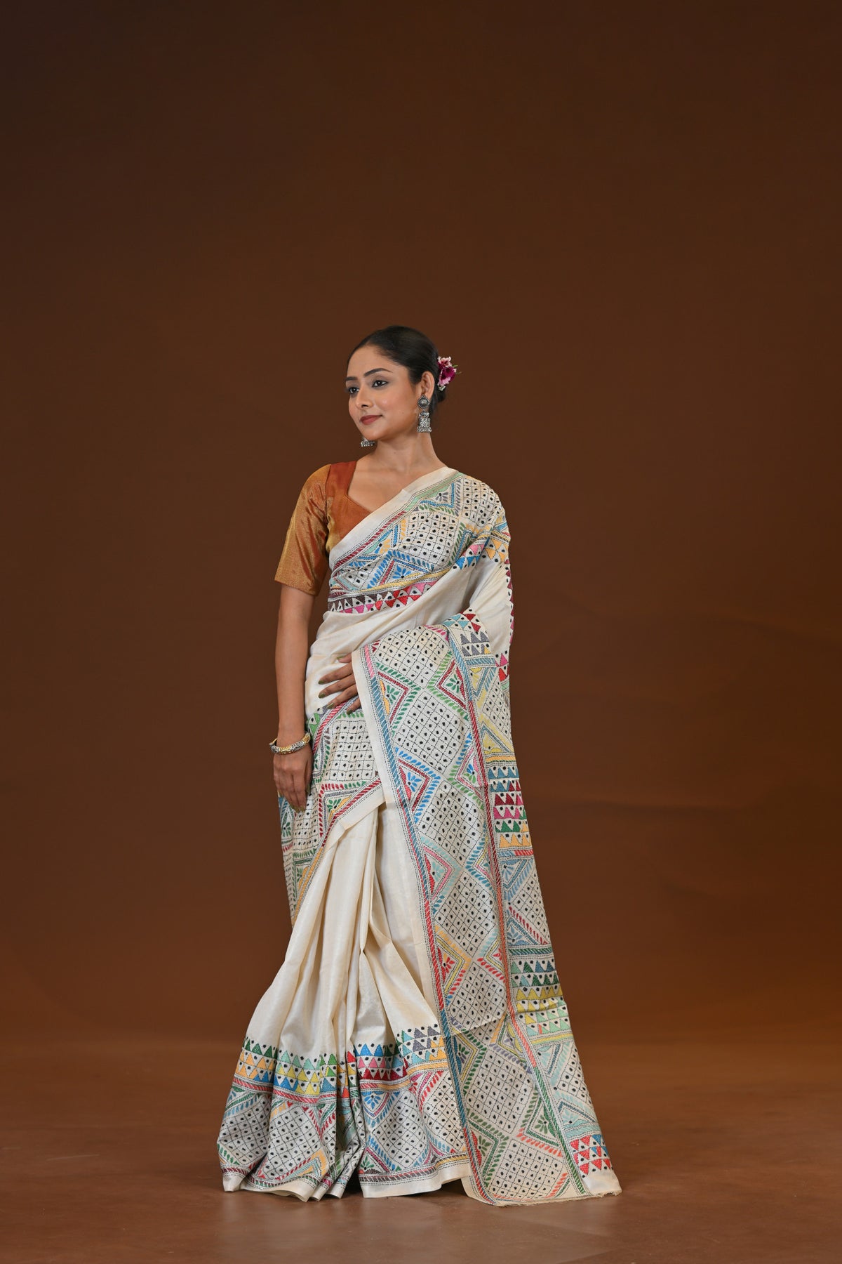Pure Silk Kantha Stitch Saree