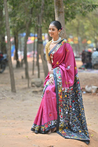 Tussar Silk Kantha Stitch Saree