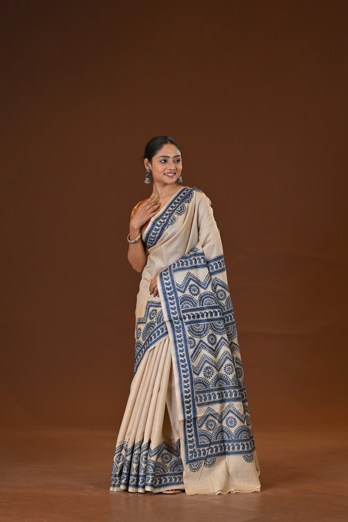 Pure Silk Kantha Stitch Saree