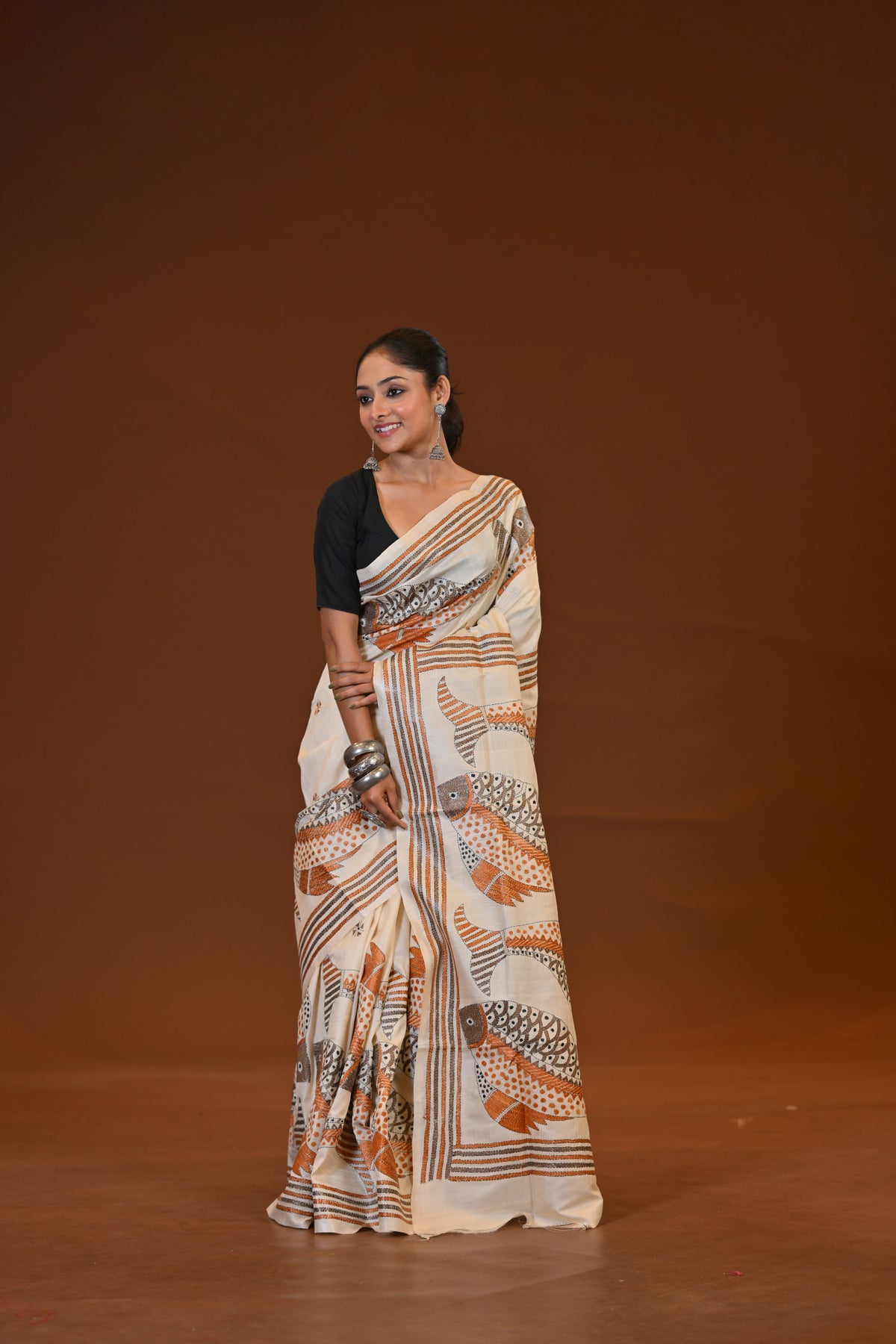 Pure Silk Kantha Stitch Saree