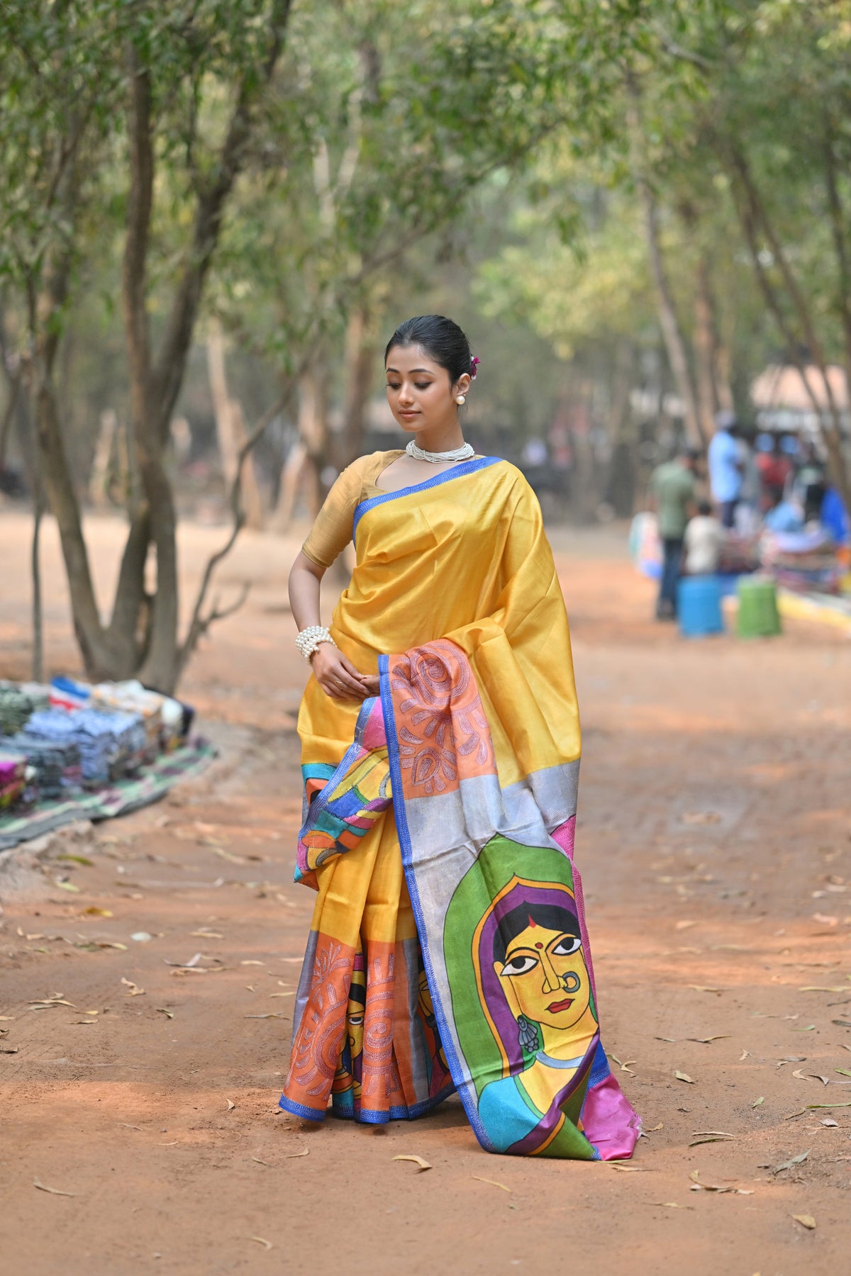 Tussar Silk Kantha Stitch Saree