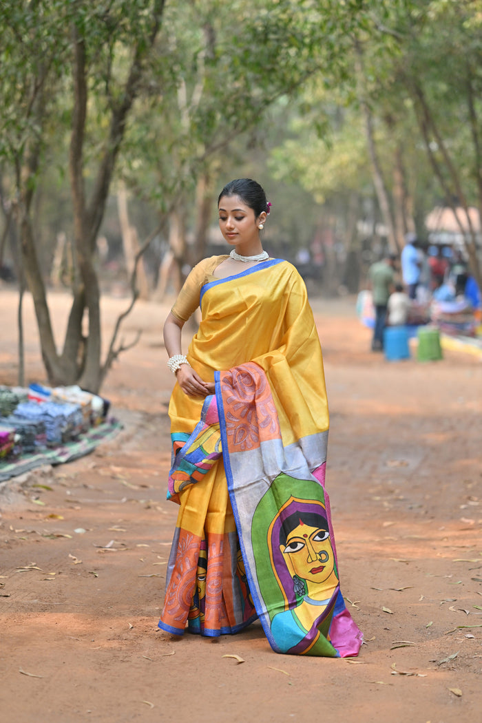 Tussar Silk Kantha Stitch Saree
