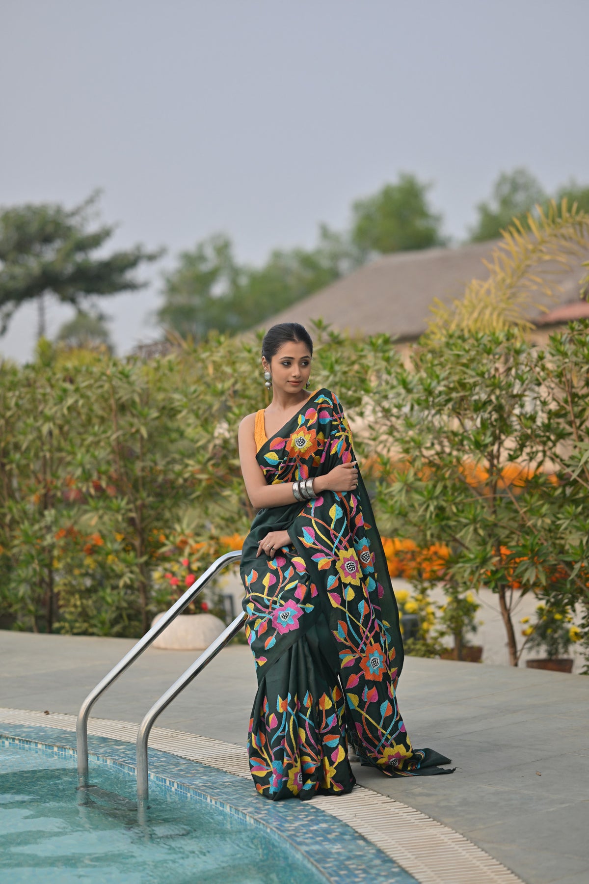 Pure Silk Kantha Stitch Saree