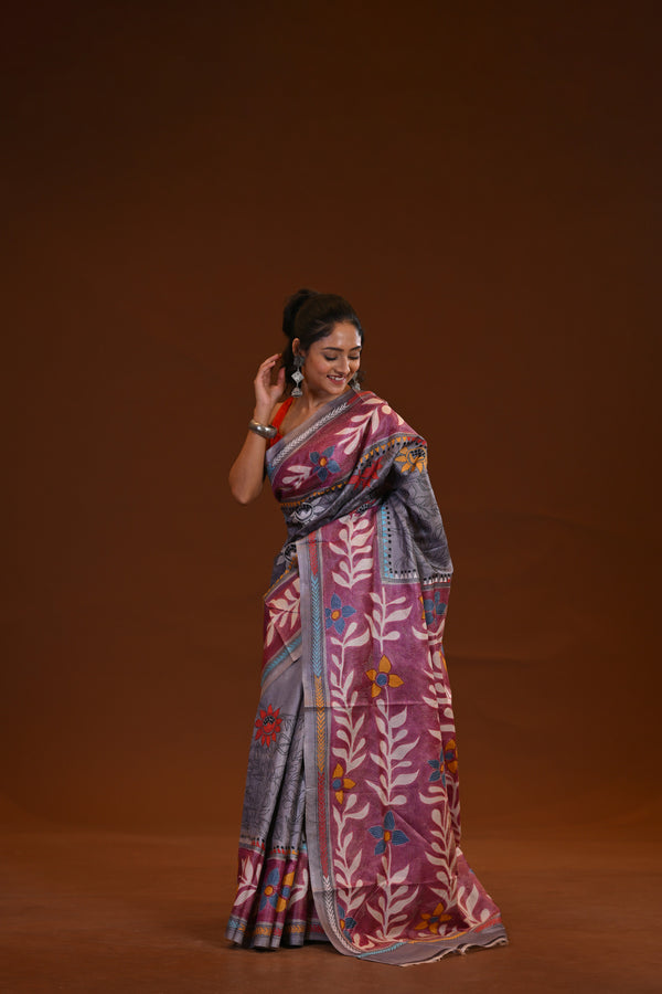 Tussar New Hand-Print Saree