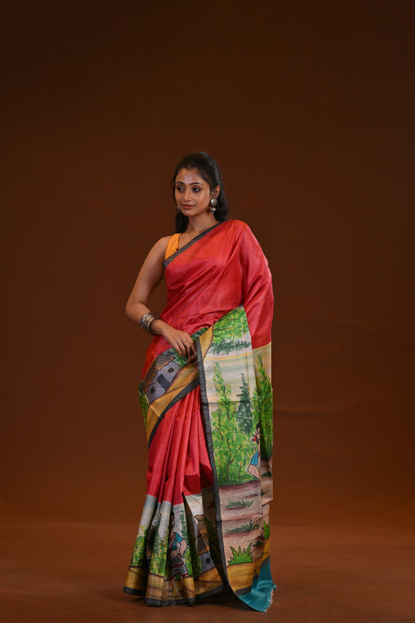Tussar Hand-Print Saree