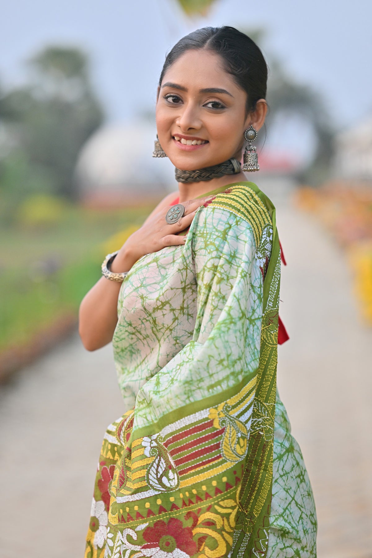 Pure Silk Kantha Stitch Saree