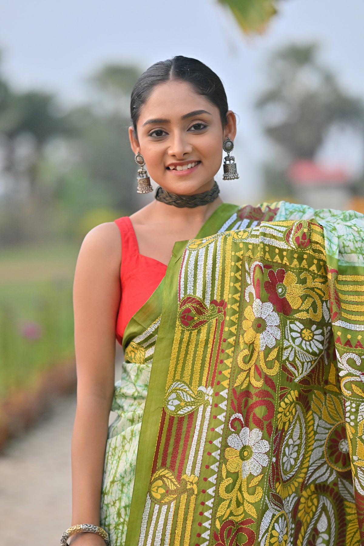 Pure Silk Kantha Stitch Saree