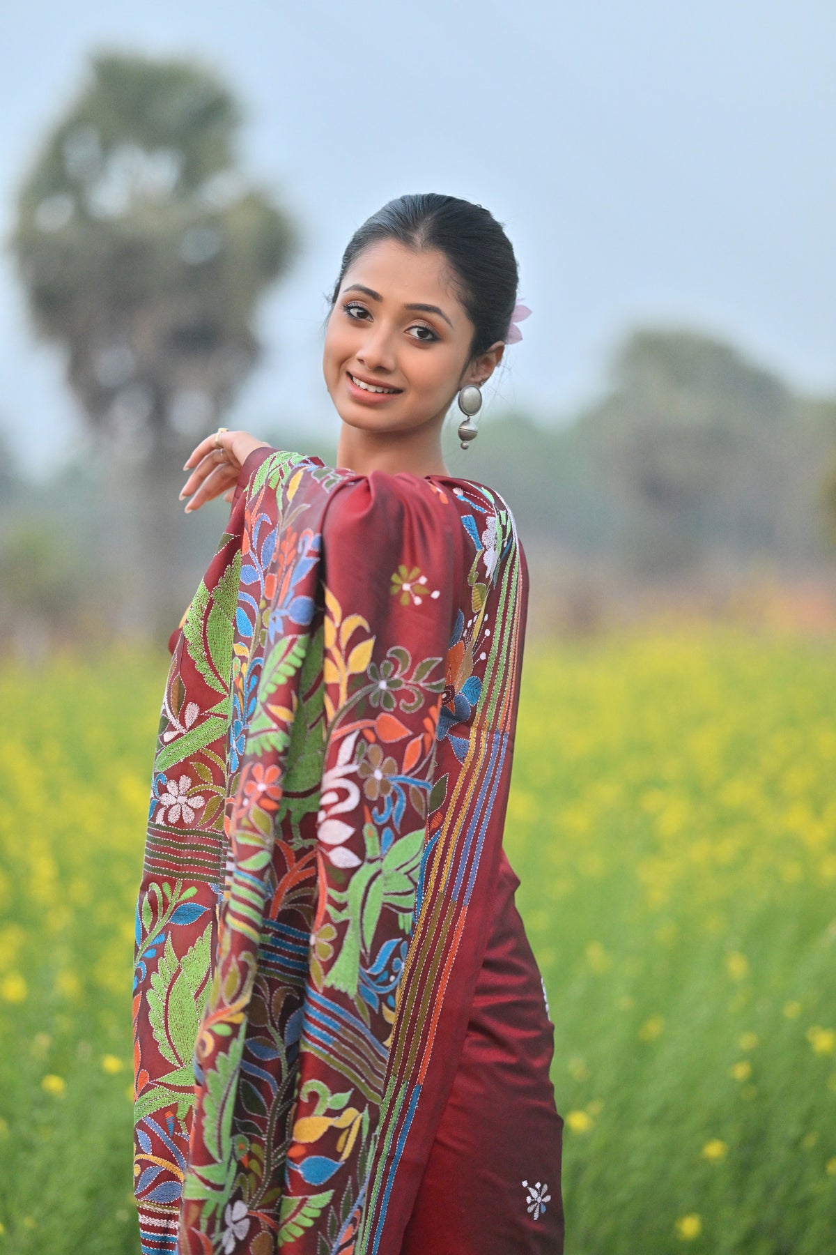 Pure Silk Kantha Stitch Saree