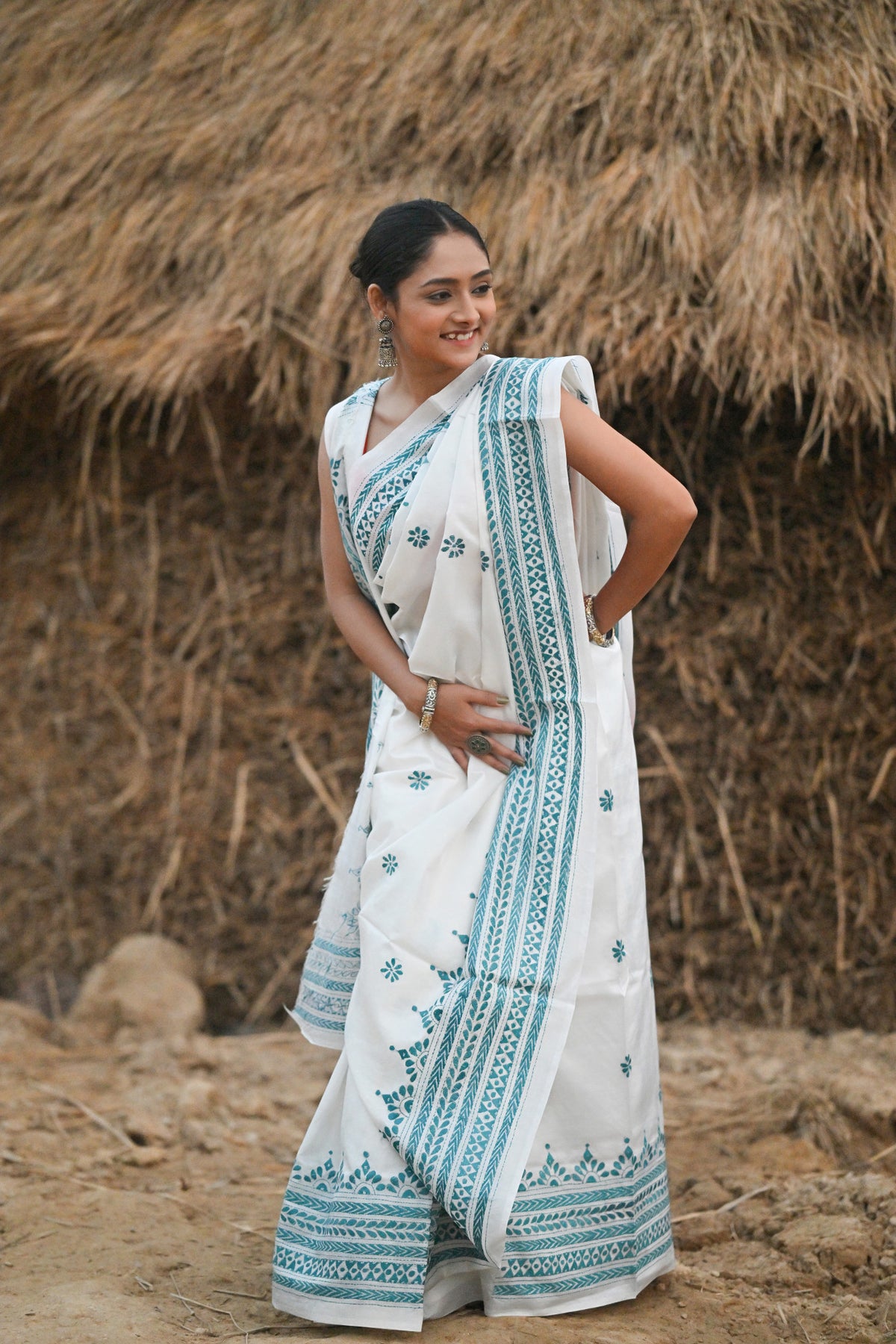 Pure Silk Kantha Stitch Saree