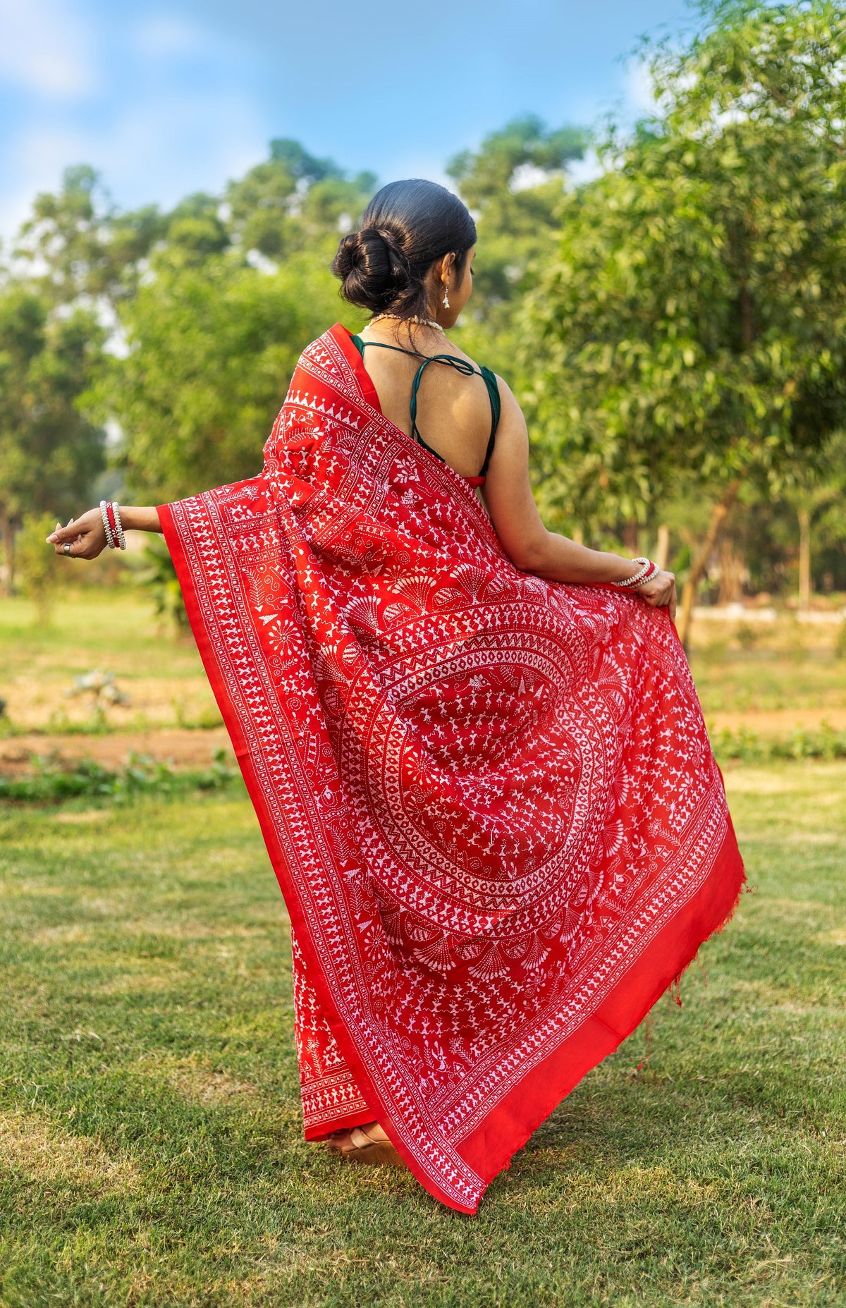 Gachi Silk Kantha Saree Red
