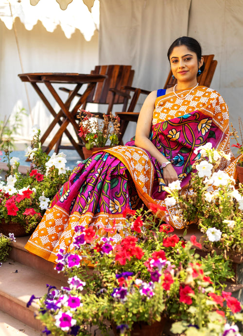 Tossor Fusion Kantha Stitch Silk Saree