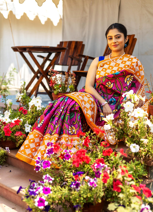 Tossor Fusion Kantha Stitch Silk Saree