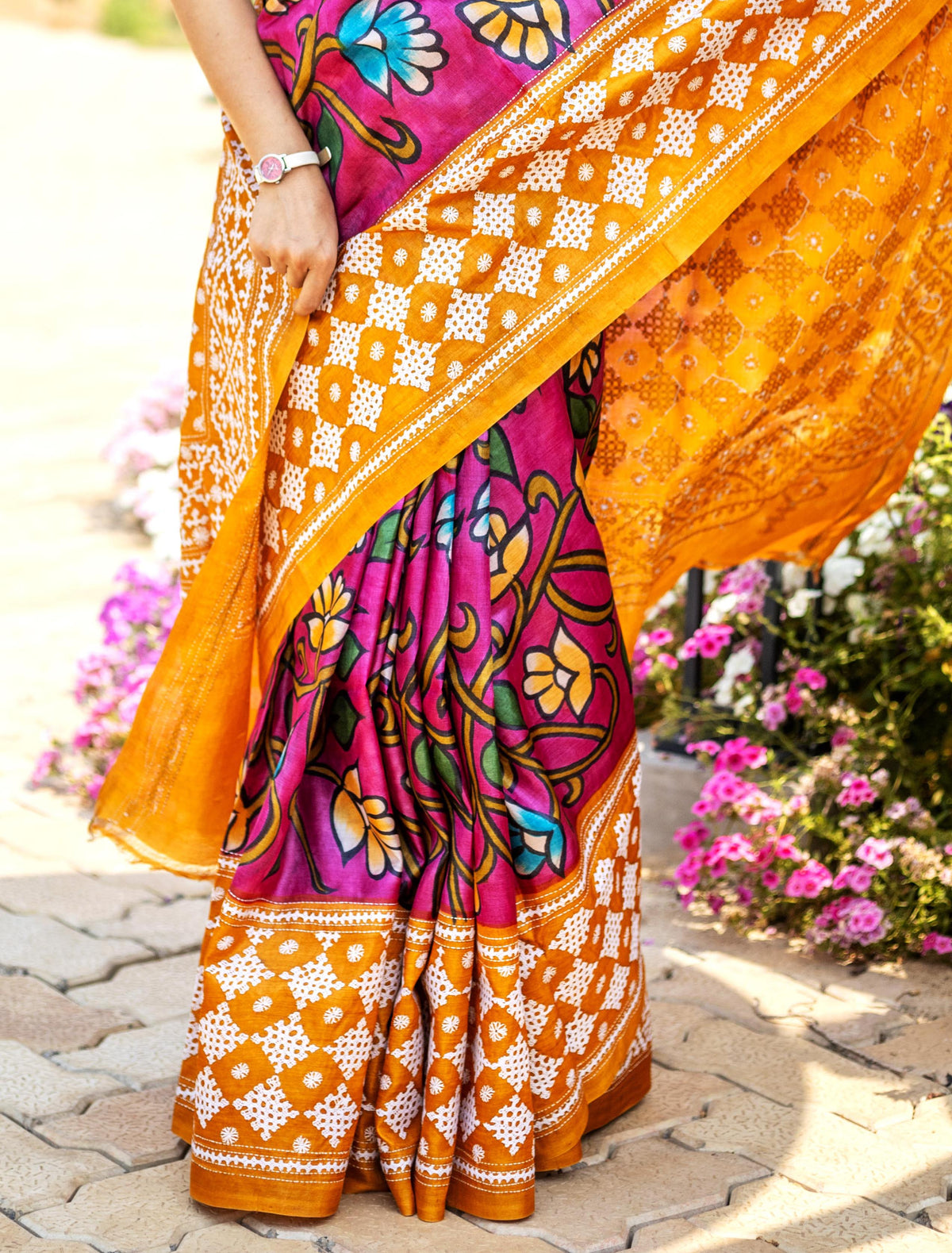 Tossor Fusion Kantha Stitch Silk Saree