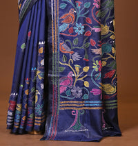 Blended Silk Kantha Stitch Saree Navy Blue