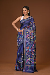 Blended Silk Kantha Stitch Saree Navy Blue