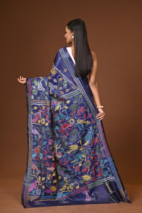Blended Silk Kantha Stitch Saree Navy Blue