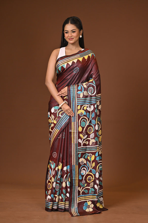 Blended Silk Kantha Stitch Saree