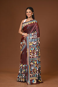 Blended Silk Kantha Stitch Saree Brown