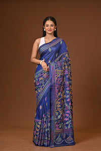 Blended Silk Kantha Stitch Saree Navy Blue