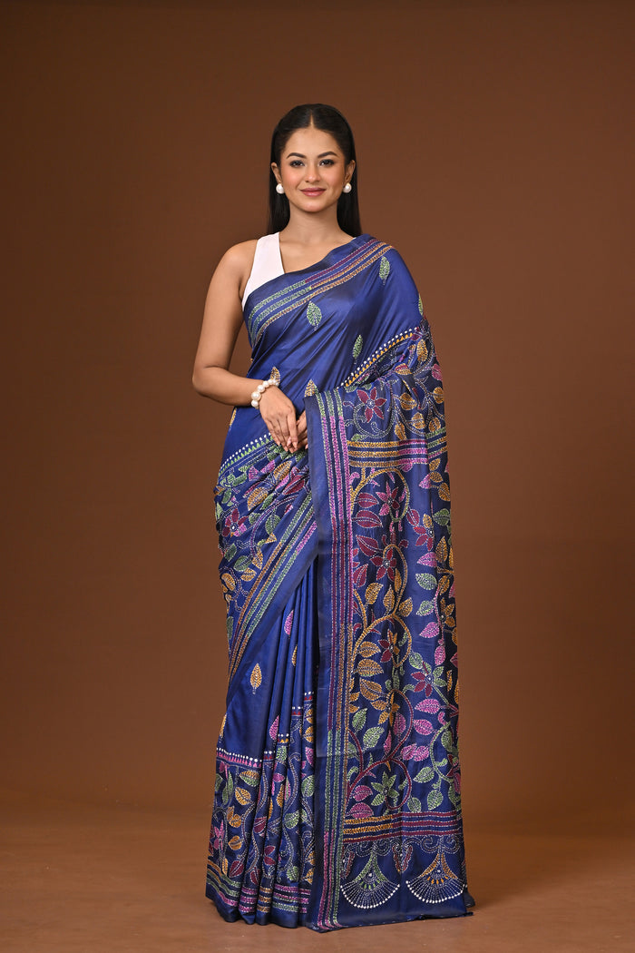 Blended Silk Kantha Stitch Saree