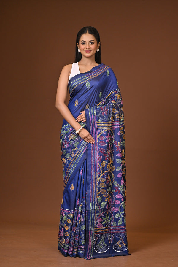 Blended Silk Kantha Stitch Saree