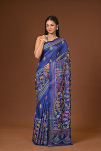 Blended Silk Kantha Stitch Saree Navy Blue
