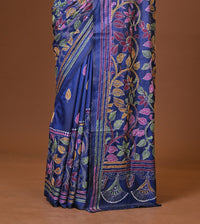 Blended Silk Kantha Stitch Saree Navy Blue
