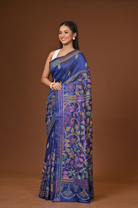 Blended Silk Kantha Stitch Saree Navy Blue