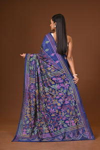 Blended Silk Kantha Stitch Saree Navy Blue