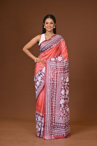 Blended Silk Kantha Stitch Saree Peach