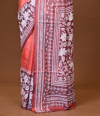 Blended Silk Kantha Stitch Saree Peach