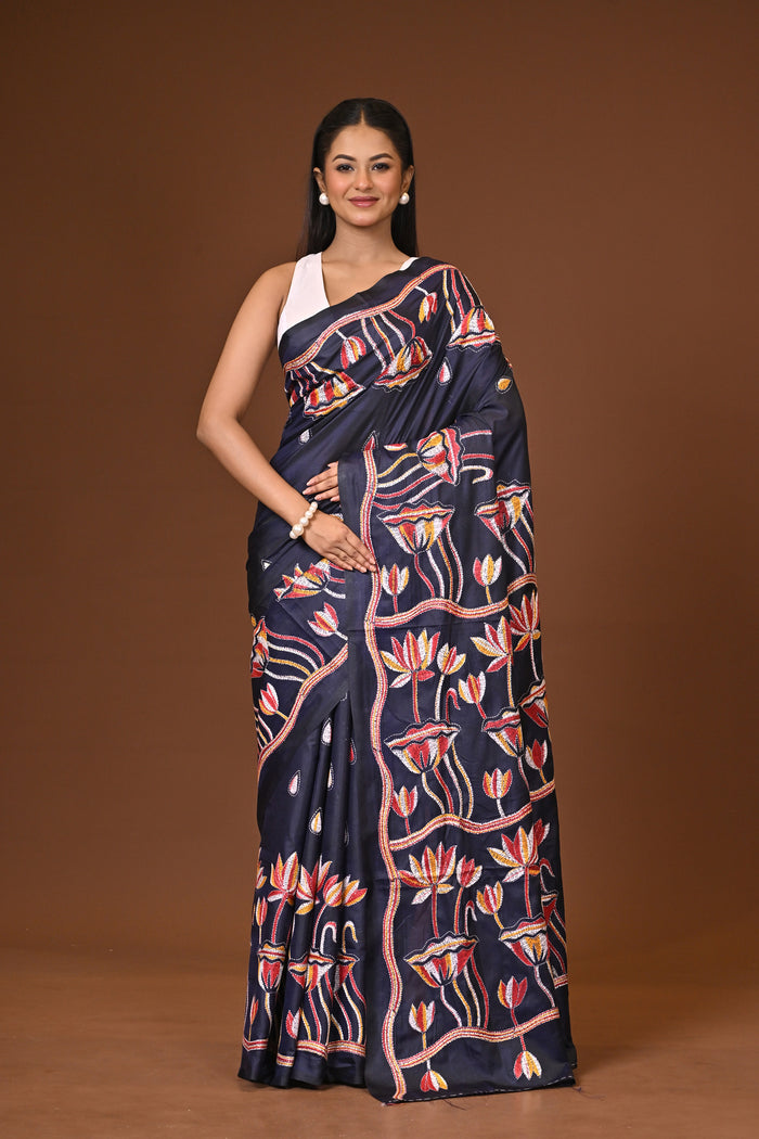 Blended Silk Kantha Stitch Saree