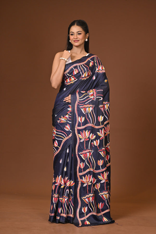 Blended Silk Kantha Stitch Saree