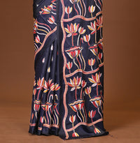 Blended Silk Kantha Stitch Saree Dark Blue