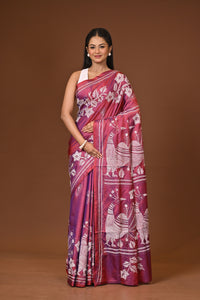 Blended Silk Kantha Stitch Saree Pink