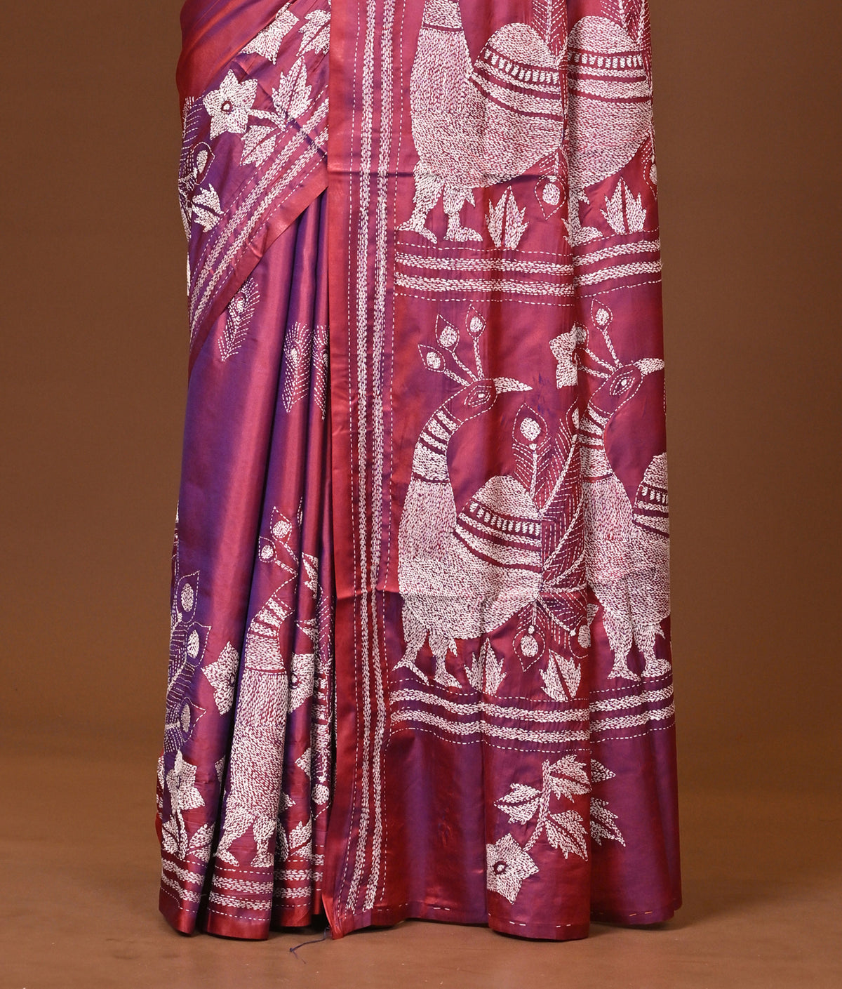 Blended Silk Kantha Stitch Saree Pink